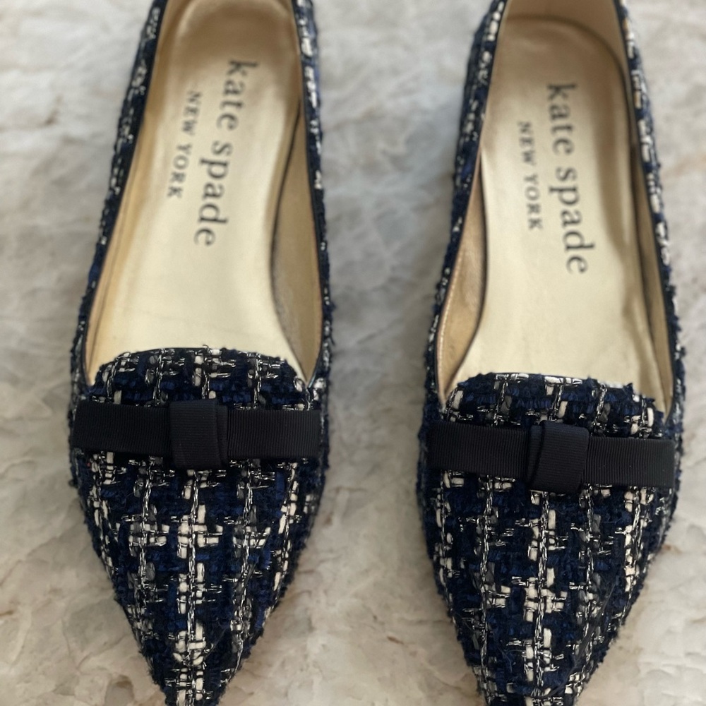 Kate Spade Navy and White Tweed Flats